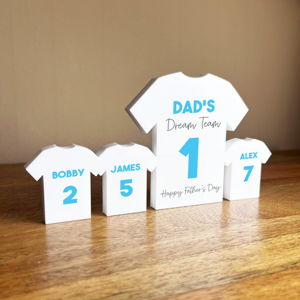 Dad Team Fathers Day Football Light Blue Shirt Family 3 Small Personalised Gift