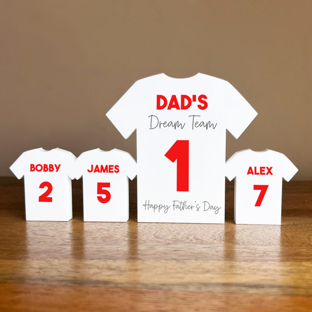 Dad's Team Father's day Football Red Shirt Family 3 Small Personalised Gift