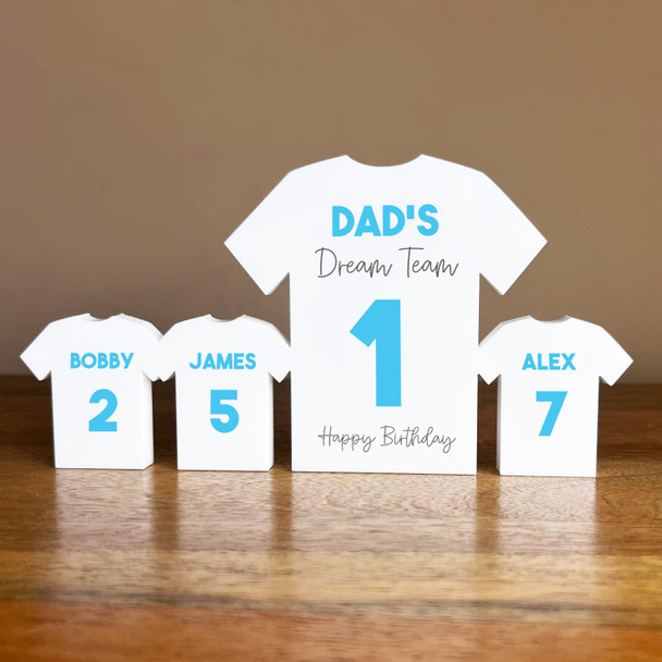 Dad's Team Birthday Football Light Blue Shirt Family 3 Small Personalised Gift