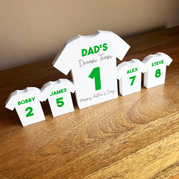 Dad's Team Father's Day Football Green Shirt Family 4 Small Personalised Gift