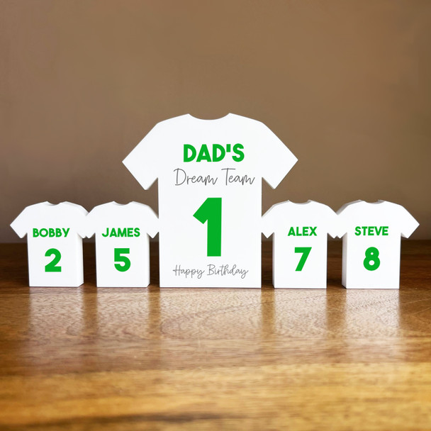 Dad's Dream Team Birthday Football Green Shirt Family 4 Small Personalised Gift