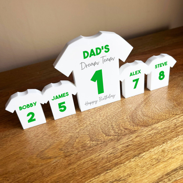 Dad's Dream Team Birthday Football Green Shirt Family 4 Small Personalised Gift