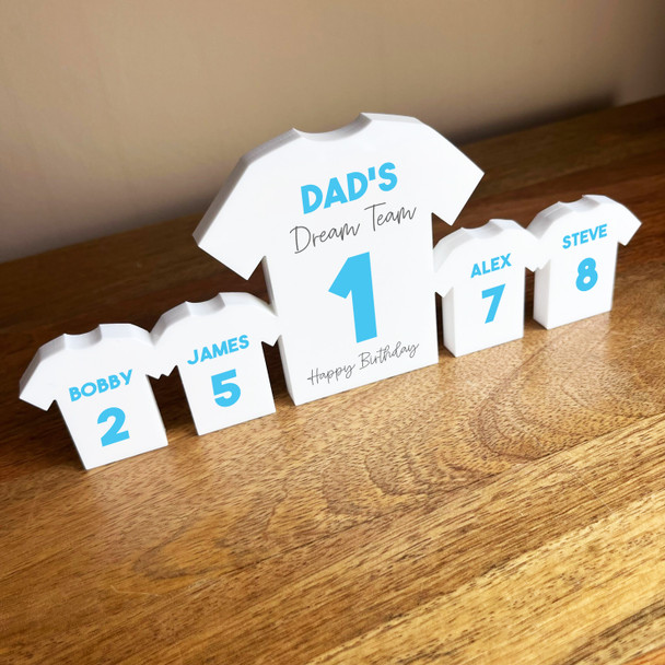 Dad's Team Birthday Football Light Blue Shirt Family 4 Small Personalised Gift
