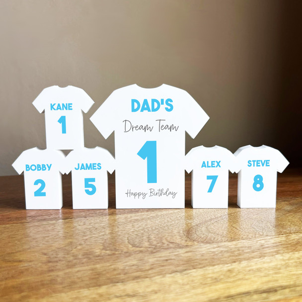 Dad's Team Birthday Football Light Blue Shirt Family 5 Small Personalised Gift