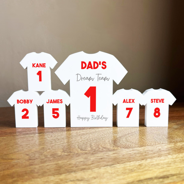 Dad's Dream Team Birthday Football Red Shirt Family 5 Small Personalised Gift