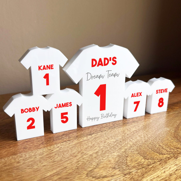 Dad's Dream Team Birthday Football Red Shirt Family 5 Small Personalised Gift