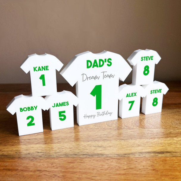 Dad's Dream Team Birthday Football Green Shirt Family 6 Small Personalised Gift