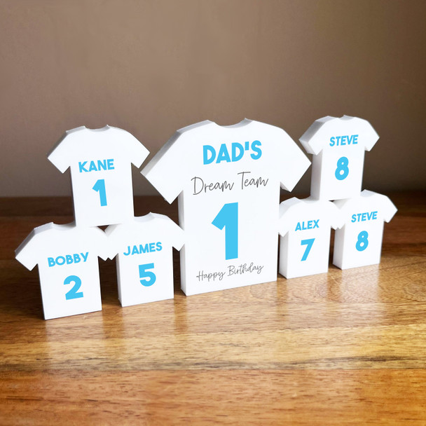 Dad's Team Birthday Football Light Blue Shirt Family 6 Small Personalised Gift