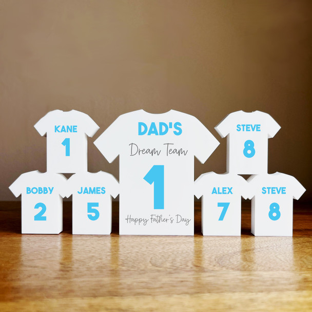 Dad Team Fathers Day Football Light Blue Shirt Family 6 Small Personalised Gift