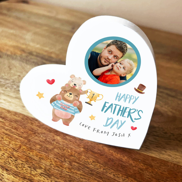 Father's Day Dad Bear Photo White Heart Personalised Gift Ornament