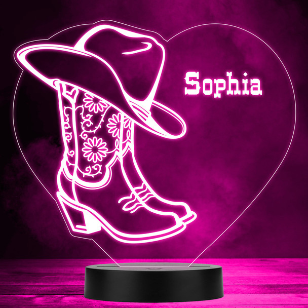 Cowgirl Boots & Hat Colour Changing Personalised Gift LED Lamp Night Light