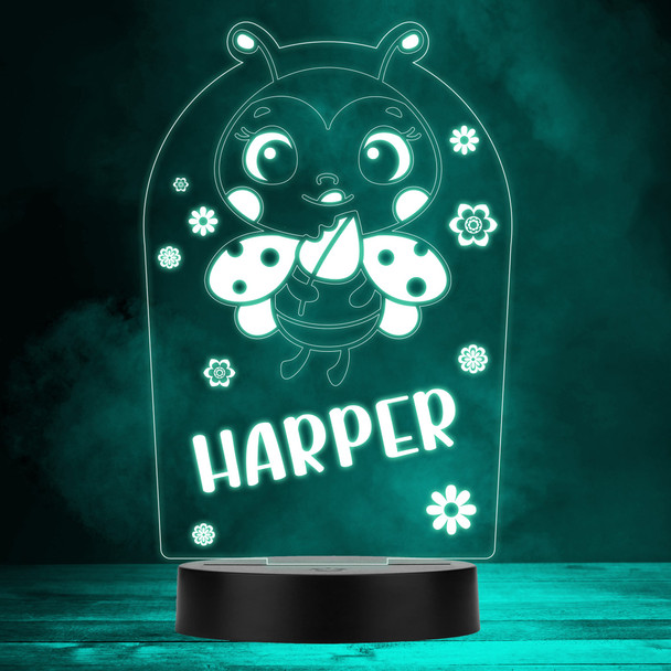 Cute Baby Ladybug Pretty Flowers Multicolour Personalised Gift Lamp Night Light