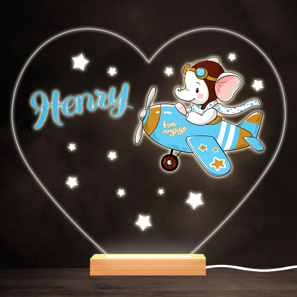 Aeroplane Flying Baby Elephant Bright Heart Personalised Gift Lamp Night Light
