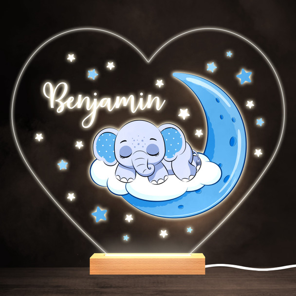 Blue Sleeping Baby Elephant Colourful Heart Personalised Gift Lamp Night Light