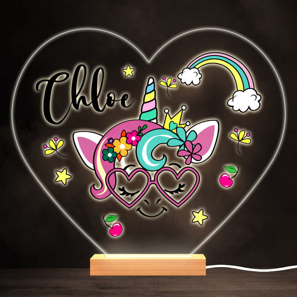Unicorn With Heart Glasses Colourful Heart Personalised Gift Lamp Night Light