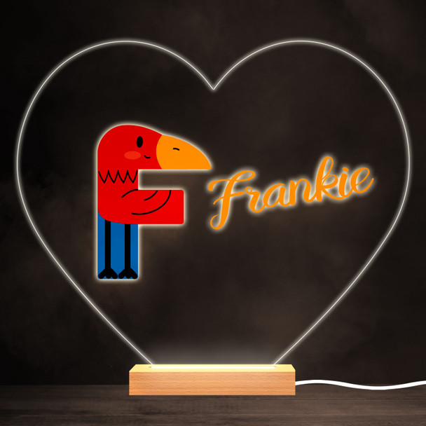 Alphabet Animals Letter F Colourful Heart Personalised Gift Lamp Night Light