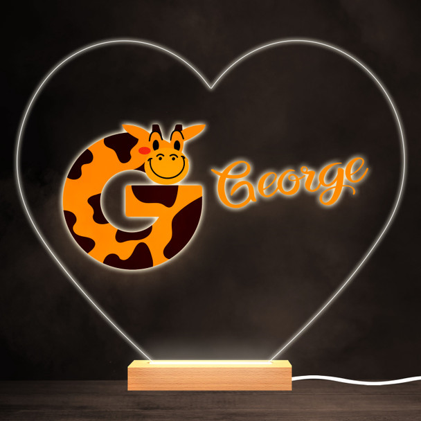 Alphabet Animals Letter G Colourful Heart Personalised Gift Lamp Night Light
