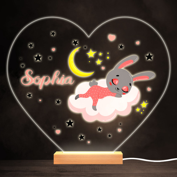 Sleeping Rabbit On Cloud Colourful Heart Personalised Gift Lamp Night Light