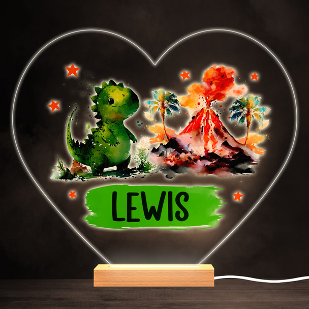 Dinosaur Volcano Dino Green Colourful Heart Personalised Gift Lamp Night Light