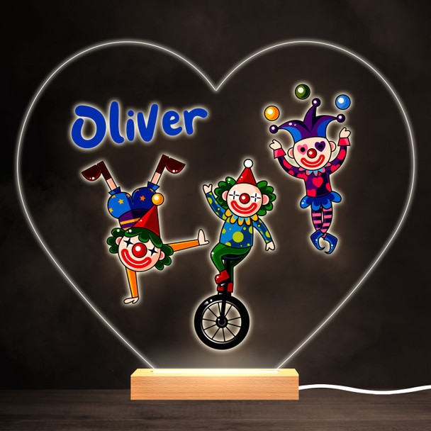 Funny Circus Clowns Colourful Heart Personalised Gift LED Lamp Night Light