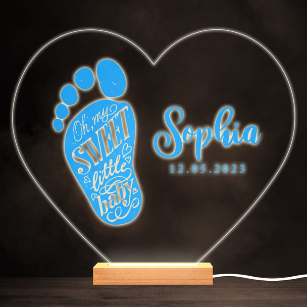New Baby Boy Blue Foot Colourful Heart Personalised Gift LED Lamp Night Light