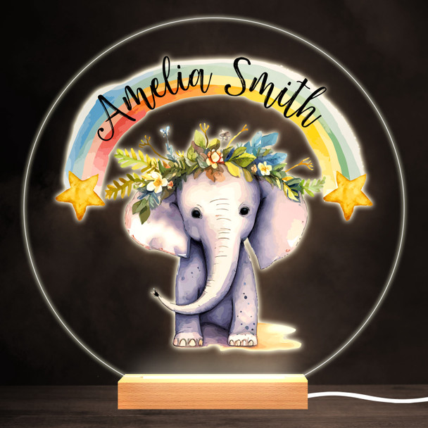 Elephant Rainbow Colourful Round Personalised Gift LED Lamp Night Light