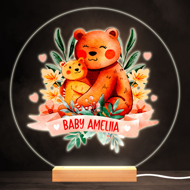 New Baby Girl Bear Colourful Round Personalised Gift LED Lamp Night Light