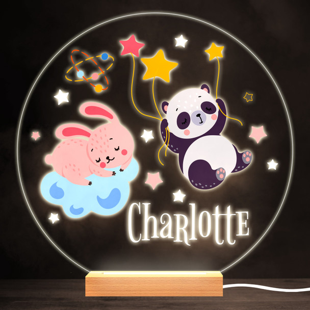 Rabbit And Panda Colourful Round Personalised Gift LED Lamp Night Light