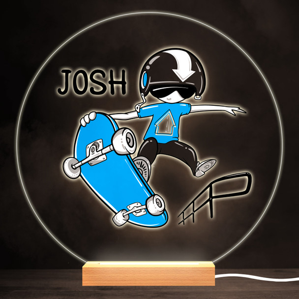 Skateboarding Skateboard Boy Blue Round Personalised Gift Lamp Night Light