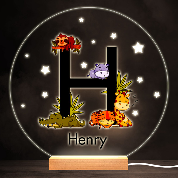 Sleeping Baby Safari Animals Letter H Round Personalised Gift Lamp Night Light