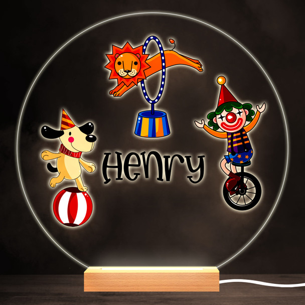 Circus Clowns Colourful Round Personalised Gift Warm White LED Lamp Night Light