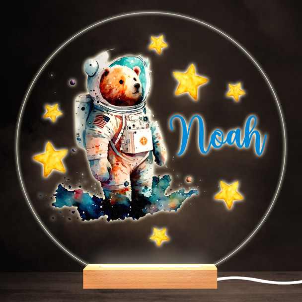 Space Bear Star Astronaut Colourful Round Personalised Gift LED Lamp Night Light