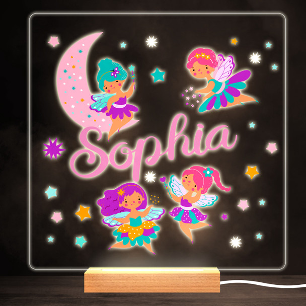 Flying Fairies Colourful Square Personalised Gift LED Lamp Night Light
