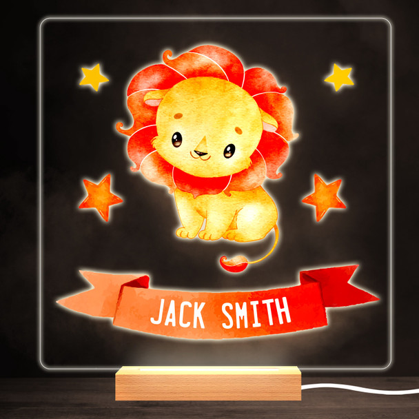 Lion Animal Cute Orange Colourful Square Personalised Gift LED Lamp Night Light