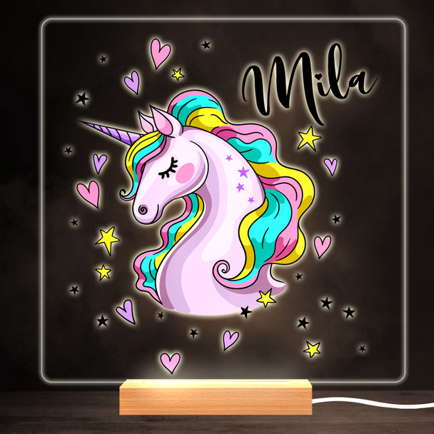 Magical Unicorn Colourful Square Personalised Gift LED Lamp Night Light