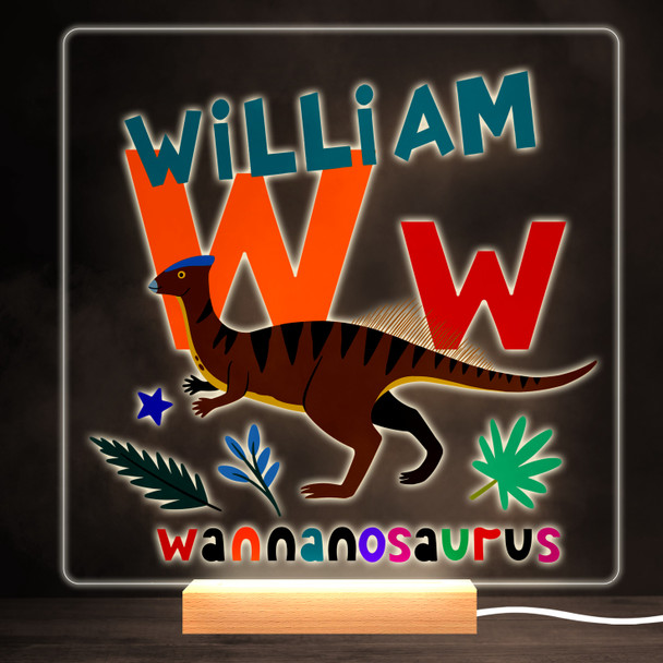 W Dinosaur Alphabet Colourful Square Personalised Gift LED Lamp Night Light