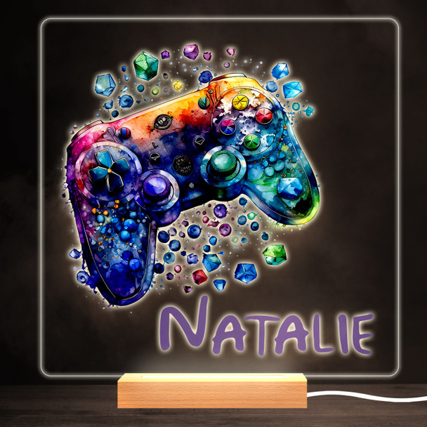 Watercolour Gaming Gamepad Colourful Square Personalised Gift Lamp Night Light