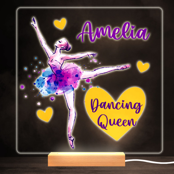 Ballerina Dancing Girl Ballet Bright Square Personalised Gift Lamp Night Light