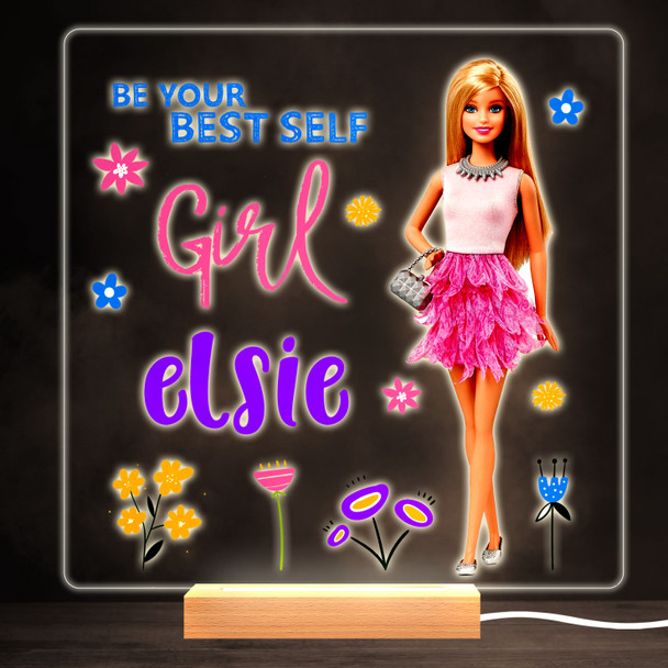 Barbie Be Your Best Self Colourful Square Personalised Gift LED Lamp Night Light