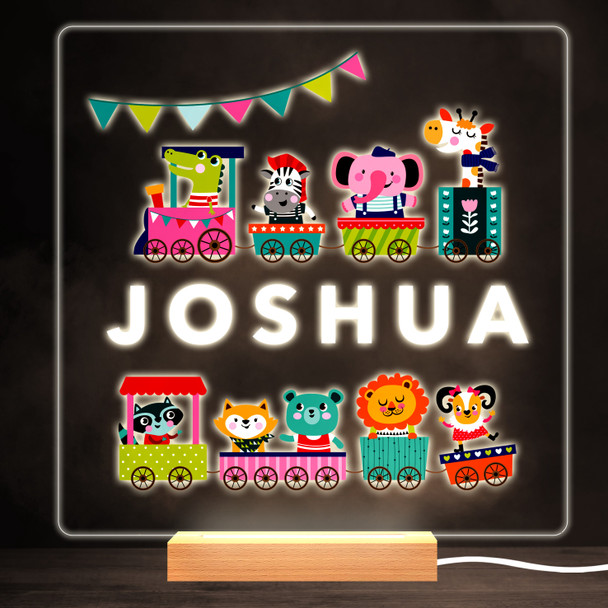 Cute Animals On Train Colourful Square Personalised Gift LED Lamp Night Light