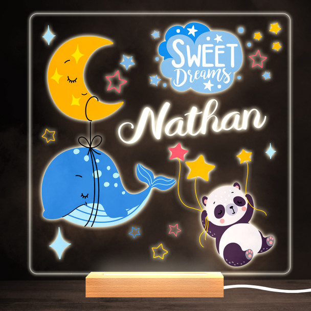 Sleeping Whale And Panda Colourful Square Personalised Gift Lamp Night Light