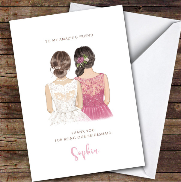 Watercolour Thank You Bridesmaid Amazing Friend Personalised Greetings Card