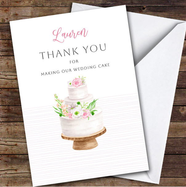 Watercolour Thank You Making Our Wedding Cake Personalised Greetings Card