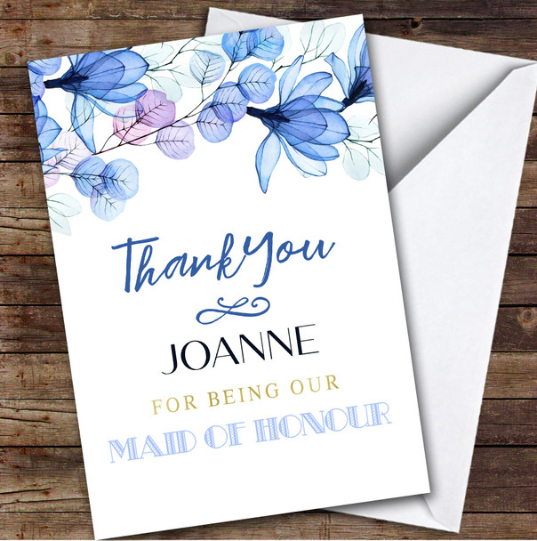 Thank You For Being Our Maid Of Honour Blue Personalised Greetings Card