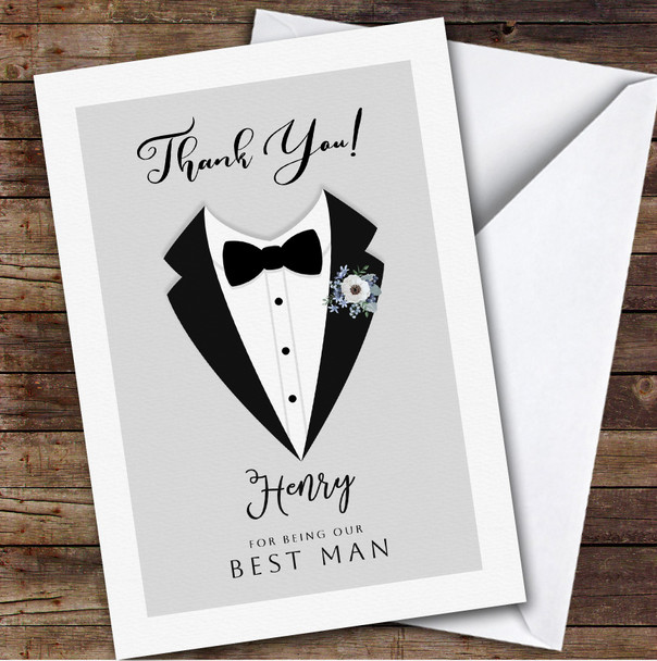 Black Suit With Flower Thank You Best Man Personalised Greetings Card