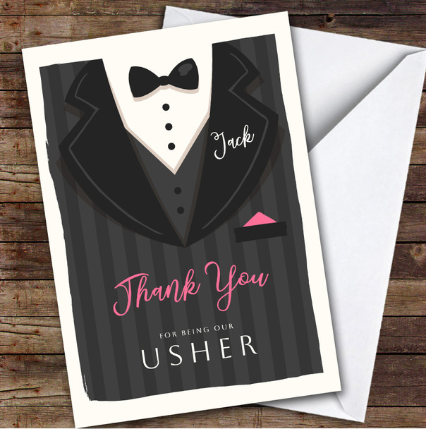 Black Suit Thank You For Being Our Usher Personalised Greetings Card