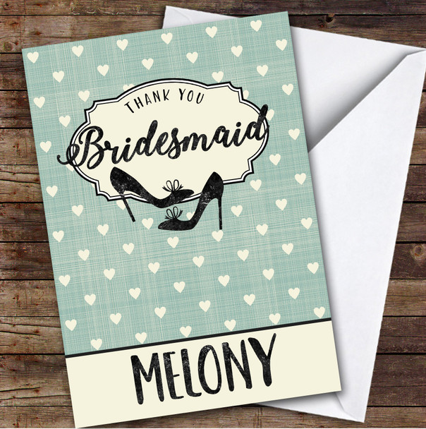 Thank You Bridesmaid Vintage Blue Hearts Personalised Greetings Card