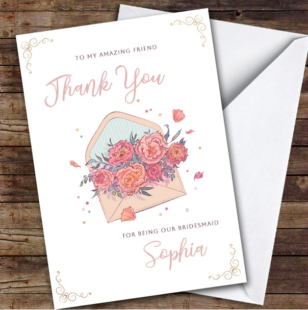 Floral Envelope Thank You Bridesmaid Personalised Greetings Card