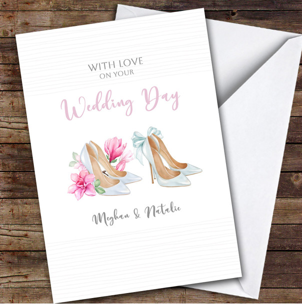 Watercolour With Love On Your Wedding Day Shoes Floral Personalised Card