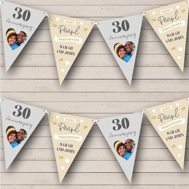 30th Wedding Anniversary Pearl Photo Hearts Couple Personalised Banner Bunting